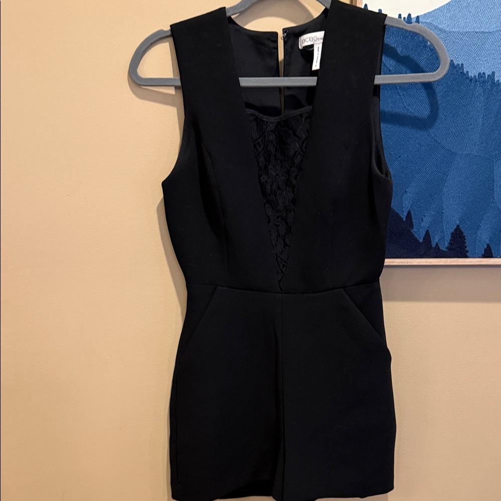 BCBGeneration Chic Black inset lace neck Sleeveless Romper